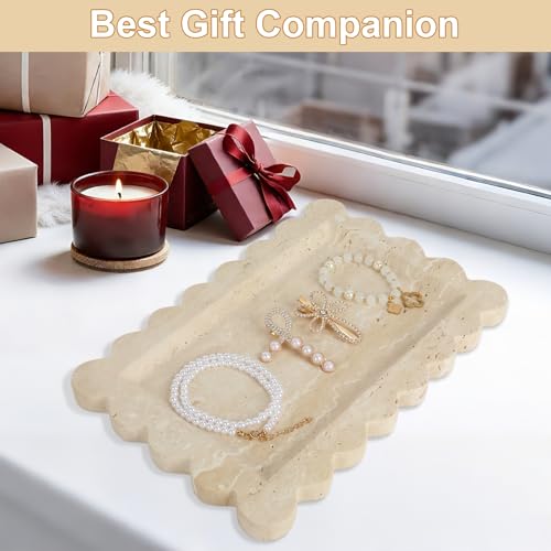 100% Marble Vanity Tray for Bathroom Counter, Kitchen, Coffee 11.8" - color: Travertino Romano