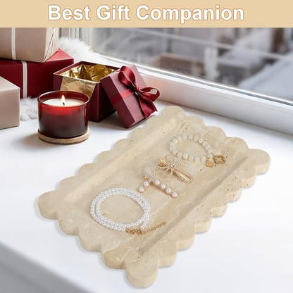 100% Marble Vanity Tray for Bathroom Counter, Kitchen, Coffee 11.8" - color: Travertino Romano