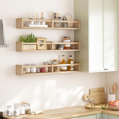 Fixwal Floating Nursery Book Shelves for Wall, 32in, Set of 3, Natural Wood - color: Natural, size: 32inches