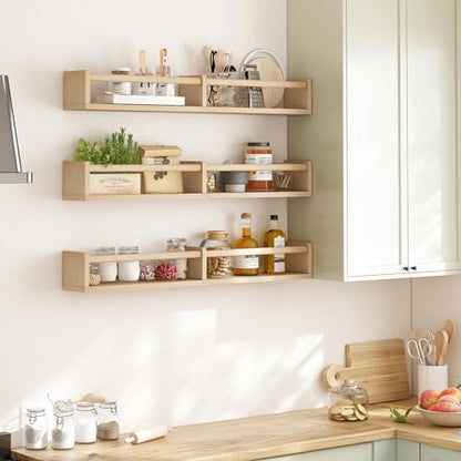 Fixwal Floating Nursery Book Shelves for Wall, 32in, Set of 3, Natural Wood - color: Natural, size: 32inches