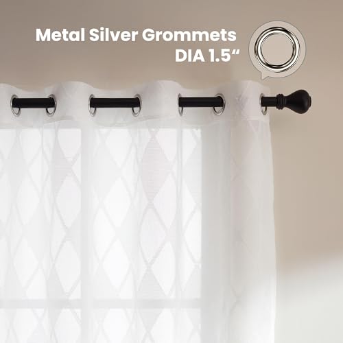 SLEEP ZONE Sheer Curtains 63 inch Length of 2 Panels for Living Room and Bedroom, White Sheer Curtain Cutwork Embroidered Sheer Curtains, 42" W × 63" L, White Lattice - size: 42"W x 63"L (Pack of 2)