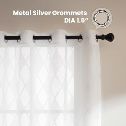 SLEEP ZONE Sheer Curtains 63 inch Length of 2 Panels for Living Room and Bedroom, White Sheer Curtain Cutwork Embroidered Sheer Curtains, 42" W × 63" L, White Lattice - size: 42"W x 63"L (Pack of 2)