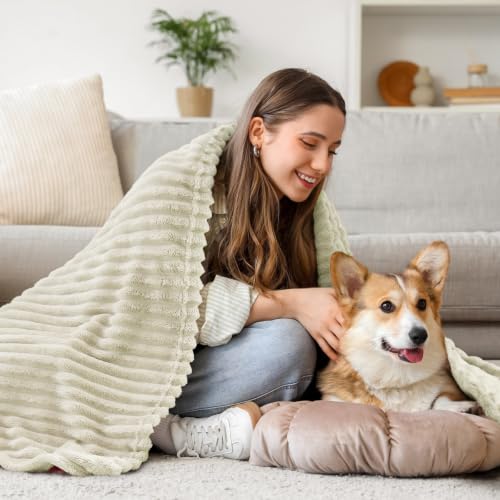 BEDELITE Ribbed Jacquard Beige Fleece Throw Blanket for Couch, 50x70 Inch - color: Beige, size: Throw XL(50"x70")