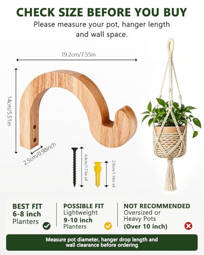 7-Inch Hanging Plant Brackets, Arc-Shaped Wooden Plant Hanger Indoor, Wall Mount Hooks for Outdoor Hanging Bird Feeders, Flower Baskets Pots, Wind Chimes, Lanterns - style: 5-Semicircle Style(2Pack)