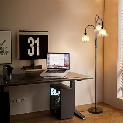 Lightdot Flower Floor Lamp 3 Light Black Dimmable Tall Floral Floor Lamps - color: 3 Flower Down-Black