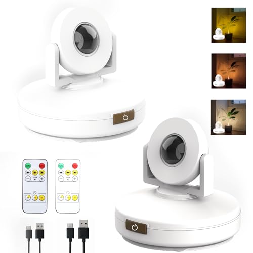 Wireless LED Spotlight Indoor, Rechargeable Uplighting with Remote Dimmable, Tree Spotlight Battery Powered Ceiling for Artwork Picture Painting Plant, 2Pack - color: White