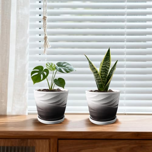 Ceramic Plant Pots, 6 Inch, Set of 2 - color: Dark Gray + White, size: 6.7 Inch-2 Pack