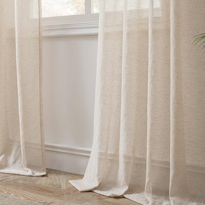 FMFUNCTEX Taupe Linen Sheer Curtains, 84 Inches, 2 Panels for Bedroom - color: Rod Pocket| Taupe, size: 52"W x 84"L (Pack of 2)