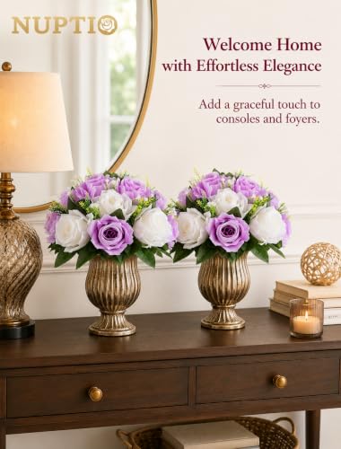 NUPTIO Lilac & White Flower Balls: Artificial Rose Centerpieces for Tables - color: Lilac & White, size: 2 Pcs