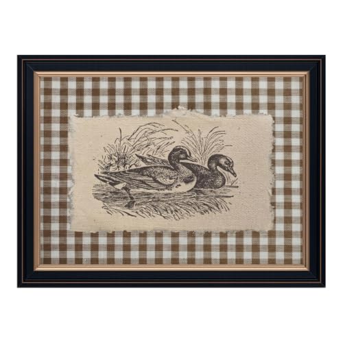 Ripiyome Black Frame Vintage Duck Wall Art Rustic Farmhouse Brown Gingham Duck Decor Poster Canvas Print Country Cottage Illustration Cottagecore Animal Pictures for Living Room 8X10inch - color: style-1 Black Frame, size: 8"L x 10"W