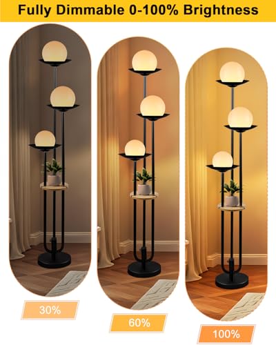 Lightdot Globe Floor Lamp with Shelf 3-Lights Modern Dimmable Floor Lamps 3000K Warm White Bulbs Included Black Tall Standing Lamp with 5Lbs Heavy Base for Living Room/Bedroom/Sofa Beside/Corner Decor - color: 3U Globe-Black