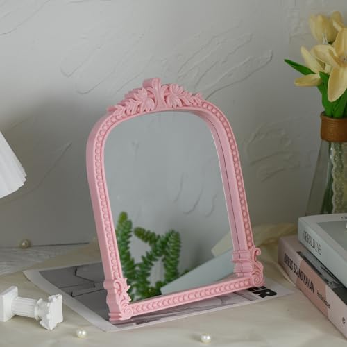 2Pack Pink Plastic Arched Makeup Mirror (10.6" L x 8.3" W) - color: Pink-2pack