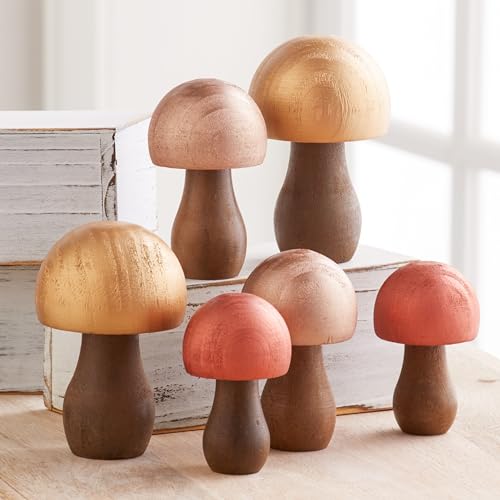 Your Heart's Content Wood Mushrooms, Set of 6 (Metallic Paint 6) - color: Metallic 6