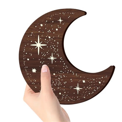 Wooden Moon Phase Wall Art Decor, LED Wood Night Light Wall Sculptures (A) - color: A