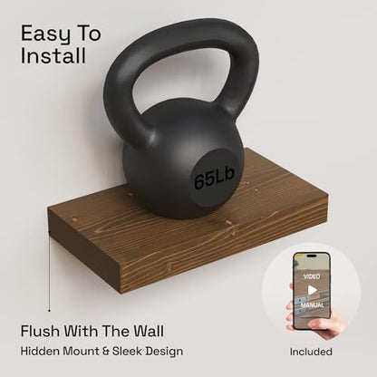 Solid Wood Floating Shelves for Wall 12 Inch Walnut, Small Wooden Shelf - color: Walnut, size: 12 Inch