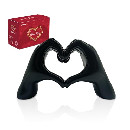 Black Heart Hands Sculpture Room Decor, Resin Love Statue for Gift - color: Black, size: Medium