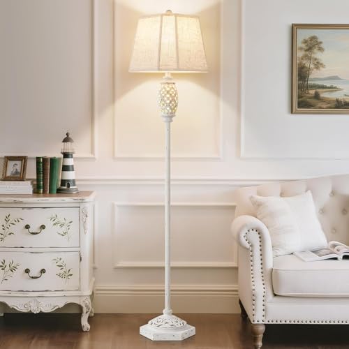Luvkczc Rustic Floor Lamp with Floral Cutouts & Light,Resin Standing Lamp - color: Cream1