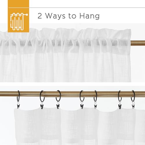 RYB HOME Solid Semi Sheer Curtains 72 inches Long for Living Room - color: White, size: 52"W x 72"L (Pack of 2)