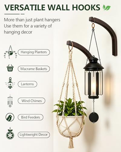Stylish Wooden Plant Hanger – 2 Pack, 8-Inch Indoor/Outdoor Wall Hooks for Hanging Planters, Flower Pots, Lanterns, and Wind Chimes – Premium Beech Wood Home Decor - style: 6-Arc Style(2Pack)