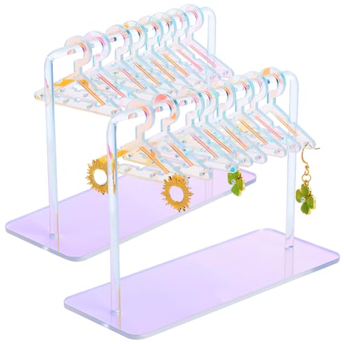 PH PandaHall 32 Holes Earring Hanger Stands Acrylic Earring Holder Rack with Mini Hangers Earring Display Earring Closet Ear Stud Organizer for Retail Personal Exhibition, Iridescent Clear Blue Mixed - color: Colorful