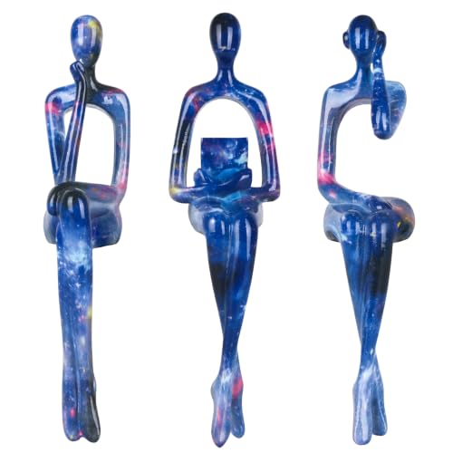 Blue Tone Graffiti Thinker Statue 3Pcs Resin Shelf Decor - color: Graffiti F
