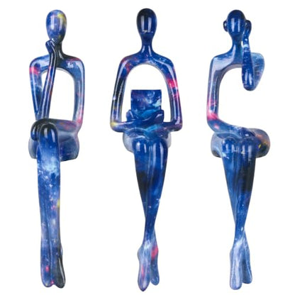 Blue Tone Graffiti Thinker Statue 3Pcs Resin Shelf Decor - color: Graffiti F