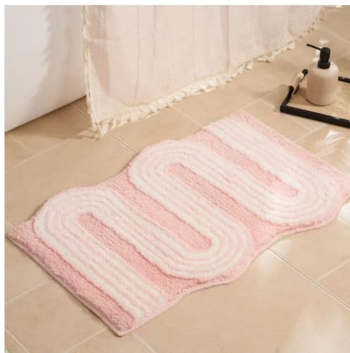 Unique Boho Bathroom Rugs, Cute Bath Mat with Funky Design, Fun Bohemian Decor for Bathroom Bedroom, Machine Washable Soft Non-Slip Bath Rug, 30" X 20", Pink - color: Pink, size: 1'8" x 2'6" (Rectangular)