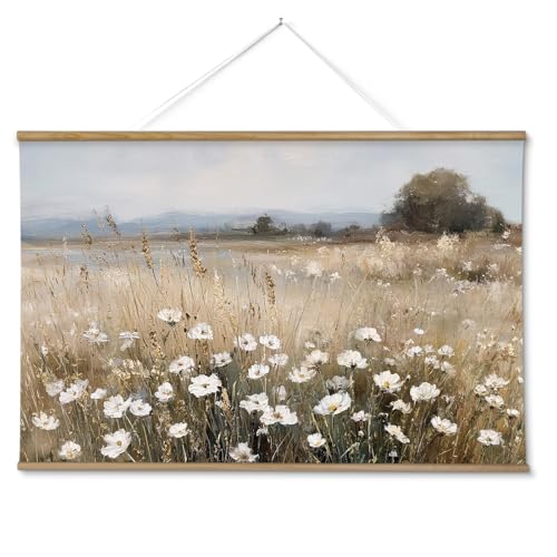 ARPEOTCY Extra Large Framed Wall Art, Wildflower Field Floral, 36x54 In - color: Yellow Wildflower Field