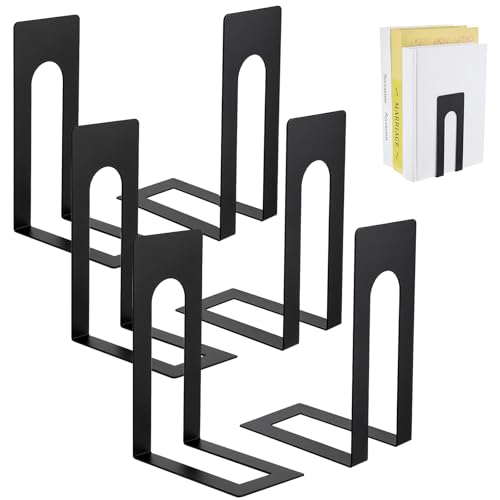 Chunful 6 Pcs Black Modern Metal Book Ends for Shelves Decorative Small Bookends Book Shelf Organizer Minimalist Design Stopper to Hold Books for Home Office 5.5 * 3.75 * 2.25 inch - color: Black, size: Rectangle