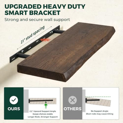 36in Live Edge Solid Elm Floating Shelves, Walnut, Set of 2 - color: Walut Color, size: Live Edge 36 inch, 2Packs