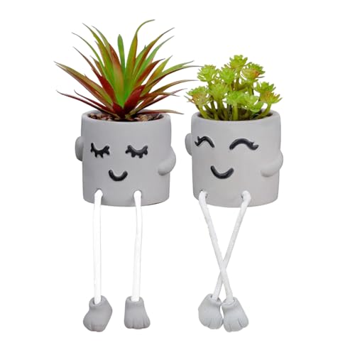Uguisu Long Leg Planter, Cute Leg Hanging Smiley Planter, Small Plant Pot, Succulent Planters, Cement Pot, Decor Indoor Planters, Mini Succulent Pot (Gray/2pcs-No Drainage Hole-No Plant) - color: 2pcs-grey
