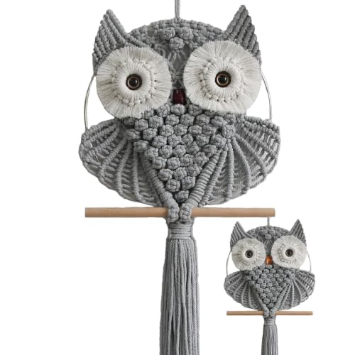 Achart Owl Macrame Wall Hanging-Hand Woven Boho Tapestry-Macrame Wall Decor - color: Grey-L&S