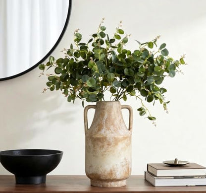 Ceramic Flower Vase with Handles, 11in Tall Rustic Vases for Centerpieces - color: 1-terracotta/10.7“