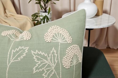 Rudransha Hand Embroidered Wildflower Throw Pillow Cover - 20x20 Inch Light Green Cotton - Blooming - color: Blooming-light Green, size: 20" x 20" (Pack of 1)