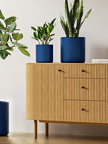 LE TAUCI 10+8+6 Inch Ceramic Pots for Plants, Indoor Planters with Drainage Hole and Plug, Modern Cylinder Flower Pots Set of 3 for Office and Living Room, Glossy, Midnight Blue - color: Midnight Blue