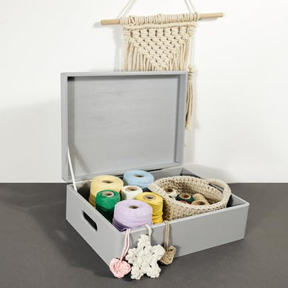 Creative Deco XL Gray Wooden Box Storage with Hinged Lid - color: Gray, size: XL | Handles