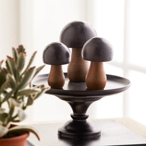 Your Heart's Content Dark Black Wood Mushrooms, Set of 3 (Black Paint 3) - color: Black 3