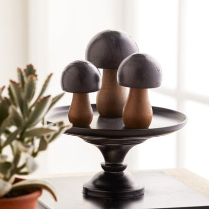 Your Heart's Content Dark Black Wood Mushrooms, Set of 3 (Black Paint 3) - color: Black 3