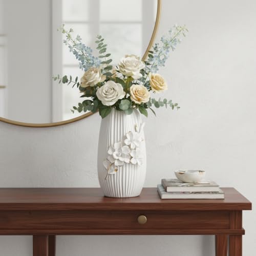 White Ceramic Vase,Modern Vase for Centerpieces,9 Inch - color: White, size: 9 inch