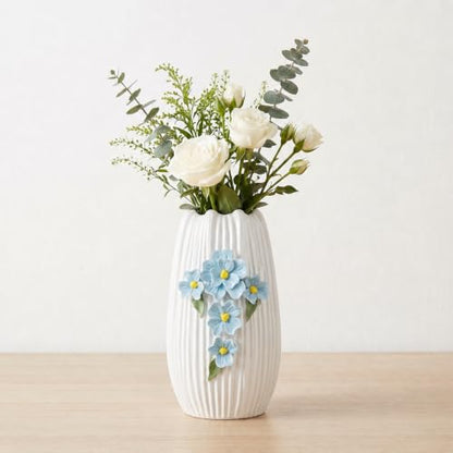 White Ceramic Vase, Boho Vase for Flower, 9 Inch - color: White and Light Blue, size: 9 inch