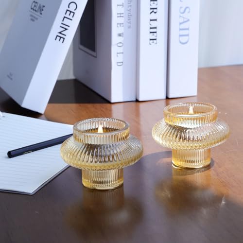 VOHO Set of 6 Champagne Gold Taper Candle Holders for Table Centerpiece - color: Gold