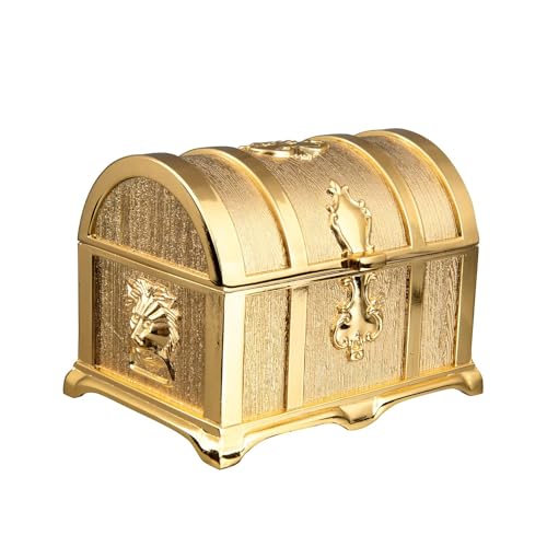 Feyarl 3.9inch Vintage Gold Treasure Box Jewelry Trinket Organizer Collection Keepsake Ring Earrings Decorative Box Stones Chest Case for Girl Women - color: Gold