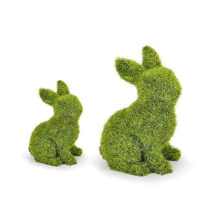 Easter Bunny Decorations,Resin Moss Bunny Figurine,Garden Artificial Moss Rabbit Easter Décor Easter Party Favors Gifts(Medium-2pcs) - size: Medium-2pcs
