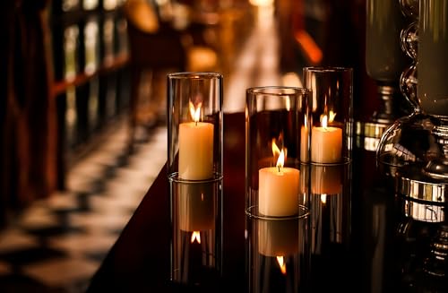 CYS EXCEL 6 PCS (H:6" D:3") Open Ended Glass Hurricane Candleholder Tube Shade | Multiple Size Choices Open Flame Candle Chimney Tube Cover | Bottomless Cylinder - size: 3" wide x 6" tall