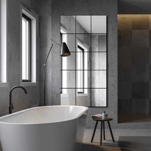 Delma Window Pane Full Length Mirror 28"x55" Large Window Wall Mirror Black - size: 55"L x 28"W