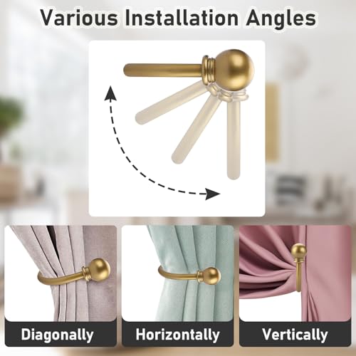 Sumnacon Curtain Holdbacks 4 Pcs Wall Mounted Curtain Tiebacks, Gold - color: Gold