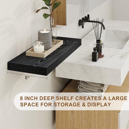 Fun Memories Rustic Black Floating Shelves 24 Inch Long, 8 Inch Deep Floating Shelf, 24 x 8 Wall Shelves Set of 2, Deep Black Bathroom Shelves, 24 Long Floating Bookshelf Wall Mounted - color: Black, size: 24"W x 8"D