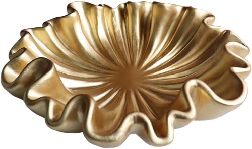 12" Large Decorative Bowl decor - Scalloped Decorative Bowls for Home Decor - Organic Fluted Modern Home Decor,Ruffle Decor key bowl,bowl for keys,Golden - color: Golden