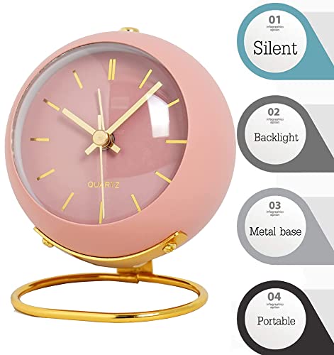 SHISEDECO Small Tableclocks Classic Non-Ticking Tabletop Alarm Clock,Pink - color: Rn-pink