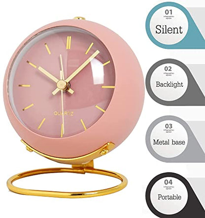 SHISEDECO Small Tableclocks Classic Non-Ticking Tabletop Alarm Clock,Pink - color: Rn-pink